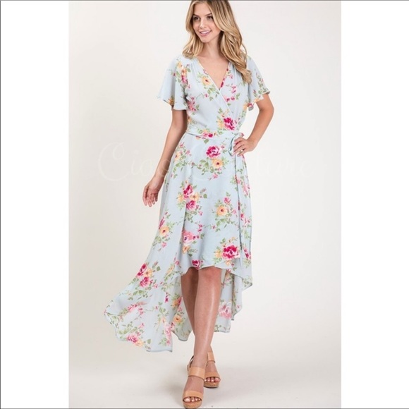 New. Blue floral high low dress - Picture 3 of 4